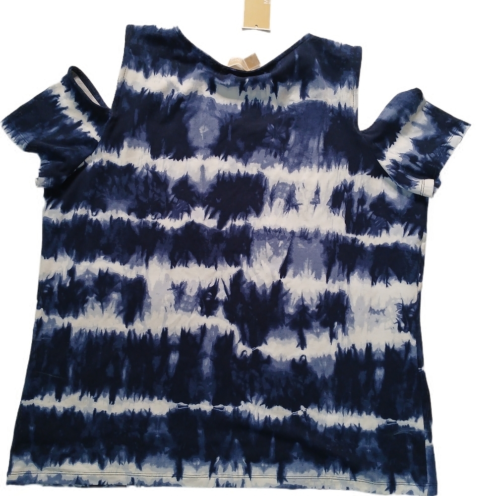 Michael Kors Blue and White Relaxed Cut Out T-Shirt - Picture 2 of 9